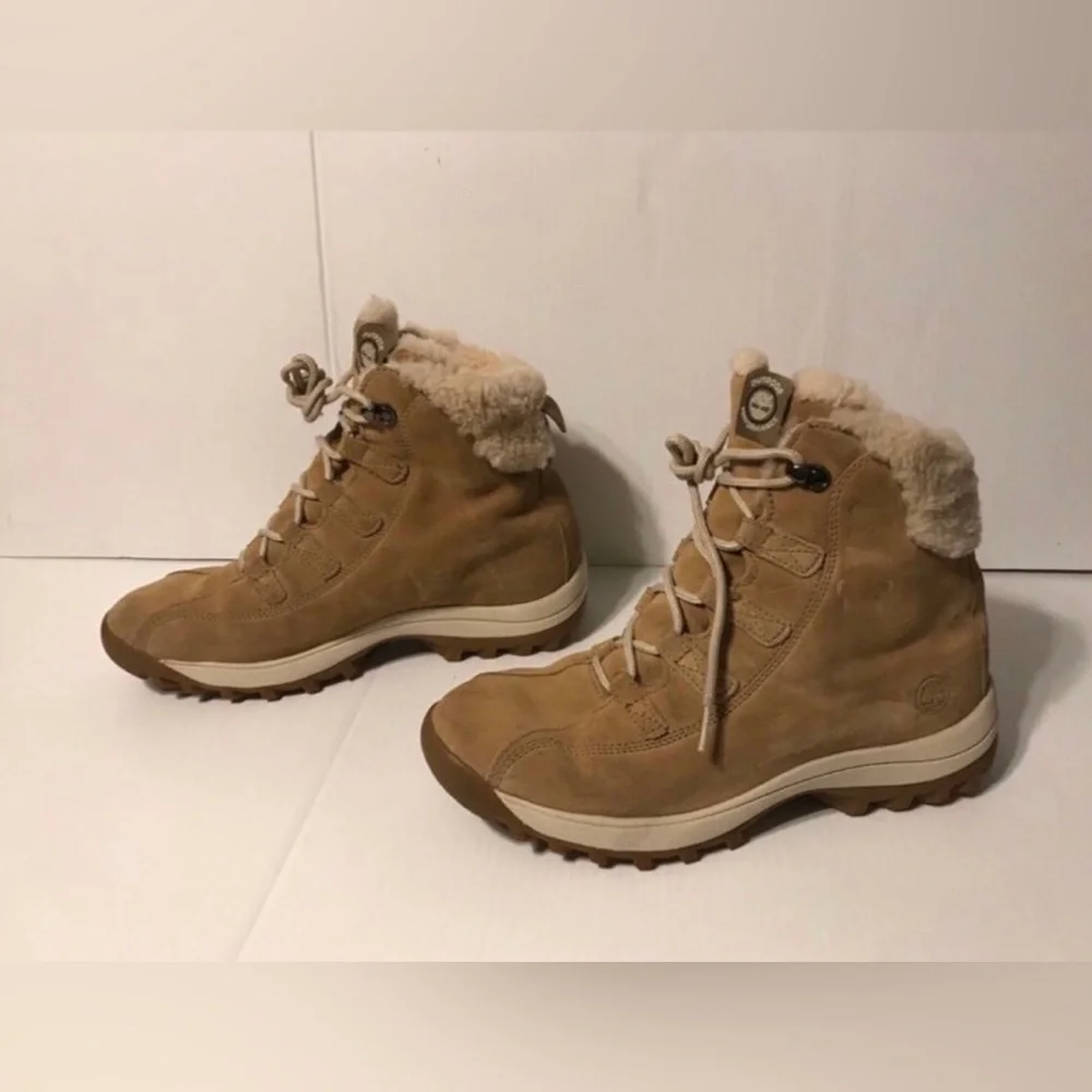 Timberland tan suede lace up boots genuine leather winter shoes women size 10 M - Picture 2 of 11